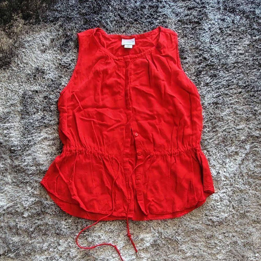 Liz Claiborne Red Sleeveless Blouse With Waist Tie Women's Petite Large